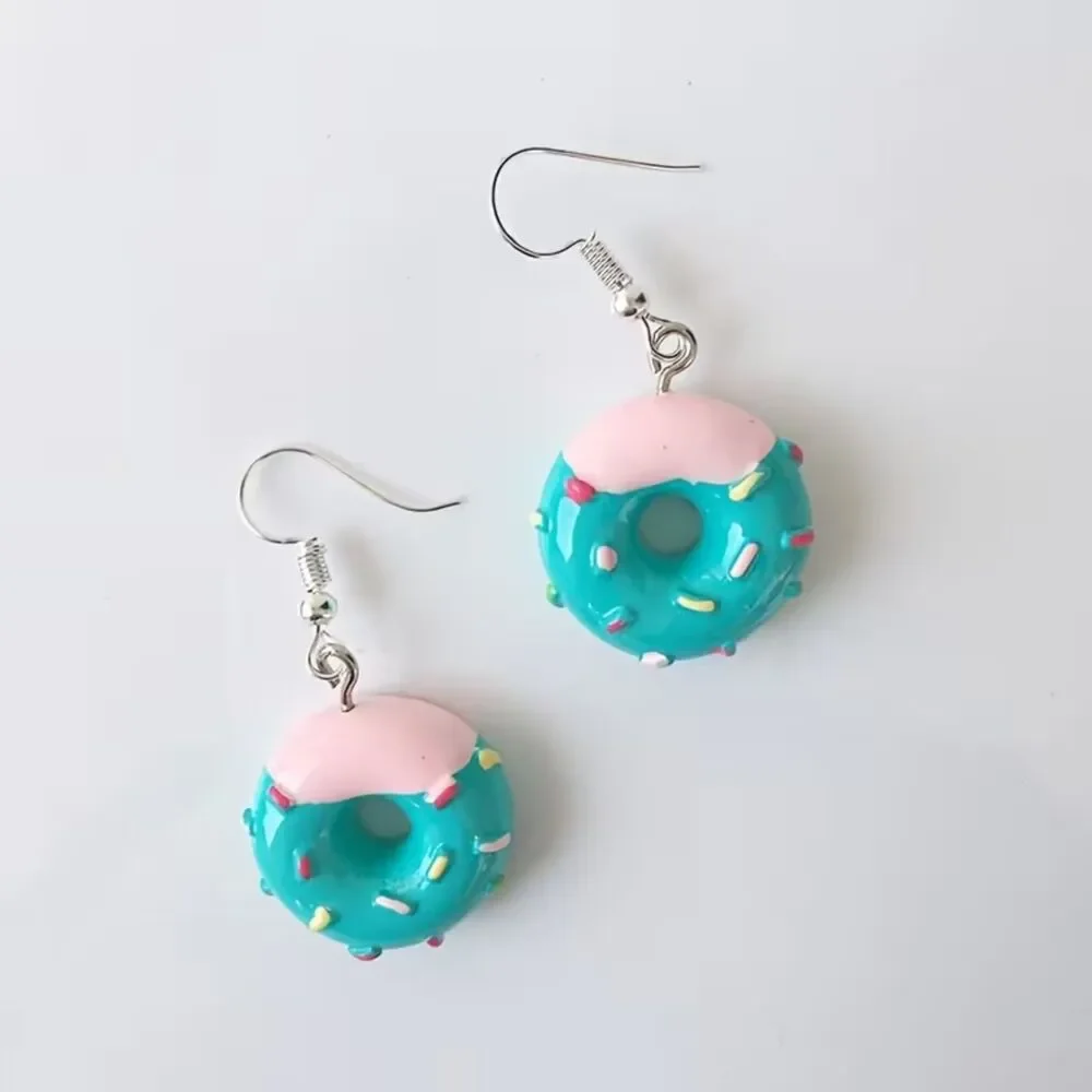 Sprinkle Donut Dangle Earrings Drop Pastry Pendant Novelty Fun Slly Charm Lghtwt